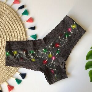 Victoria's Secret PINK Lace Trim Cheekster Panty Dark Charcoal Holiday Lights XL